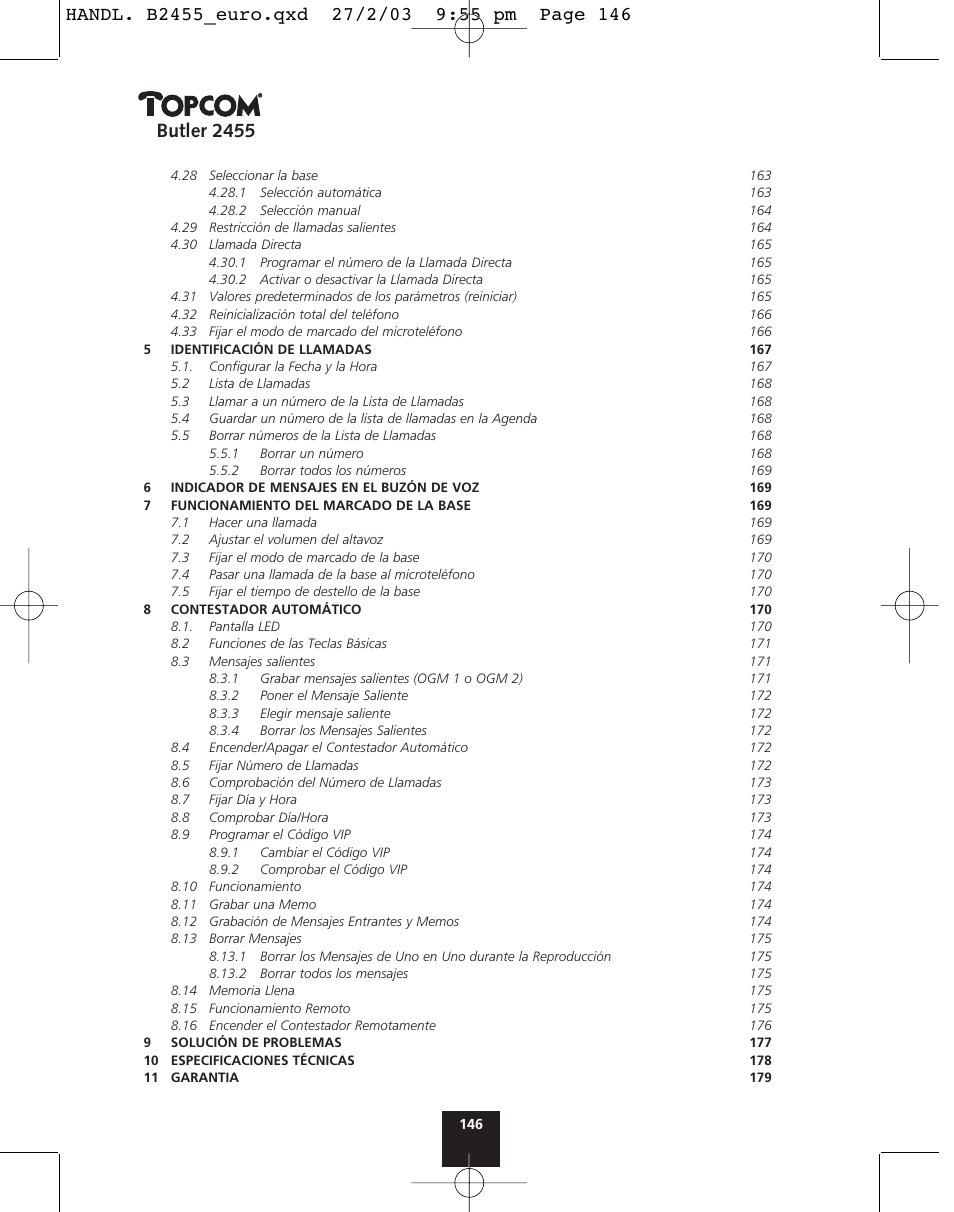 Butler 2455 | Topcom BUTLER 2455 User Manual | Page 146 / 180