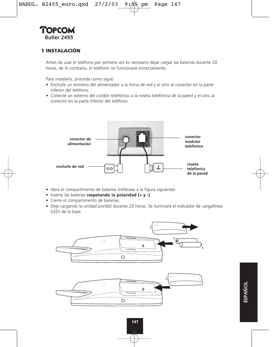 Butler 2455 | Topcom BUTLER 2455 User Manual | Page 147 / 180