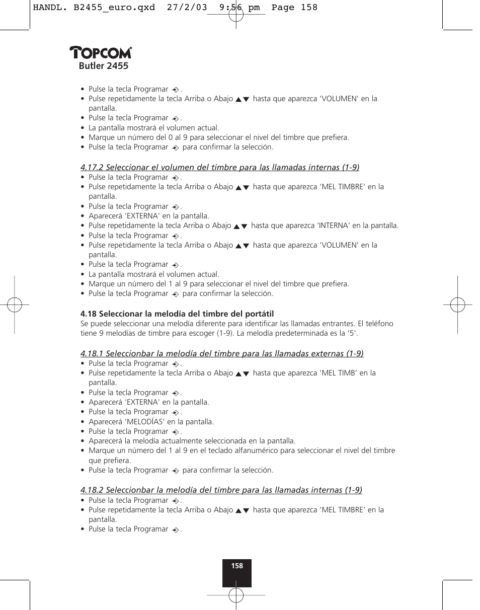 Butler 2455 | Topcom BUTLER 2455 User Manual | Page 158 / 180