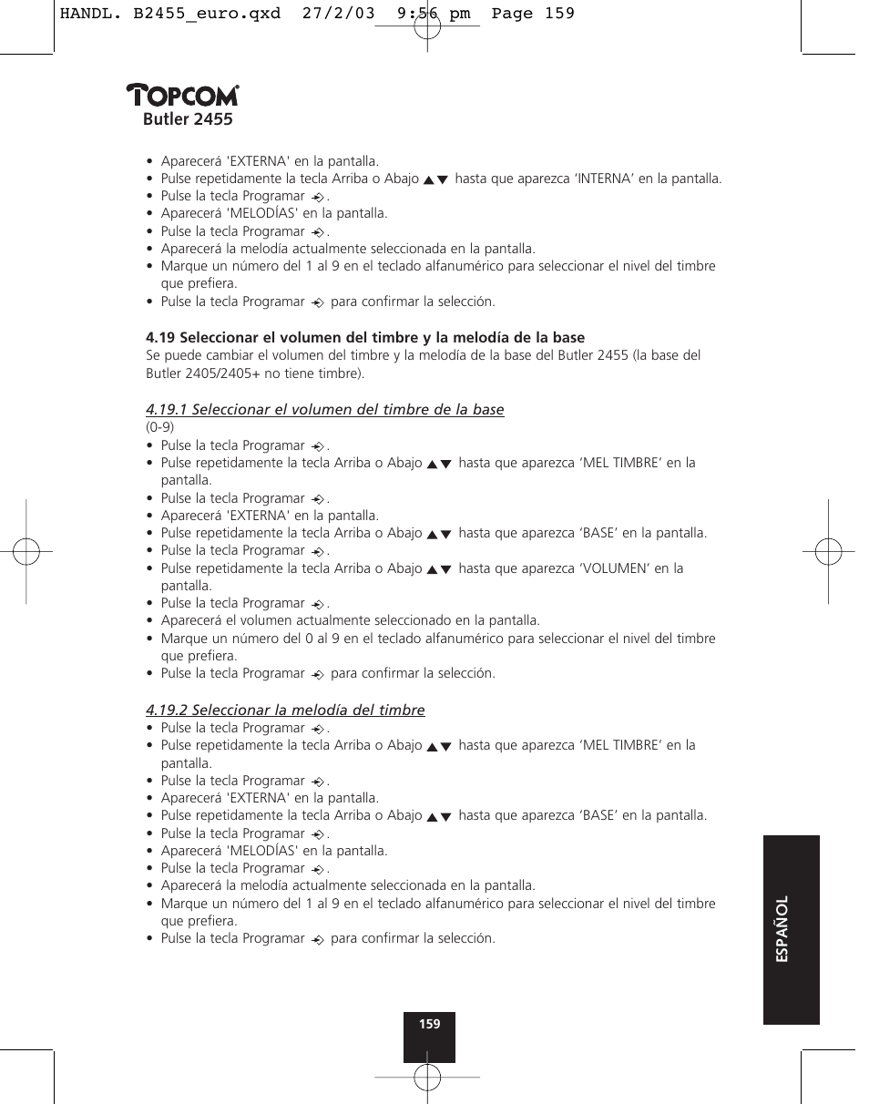 Butler 2455 | Topcom BUTLER 2455 User Manual | Page 159 / 180