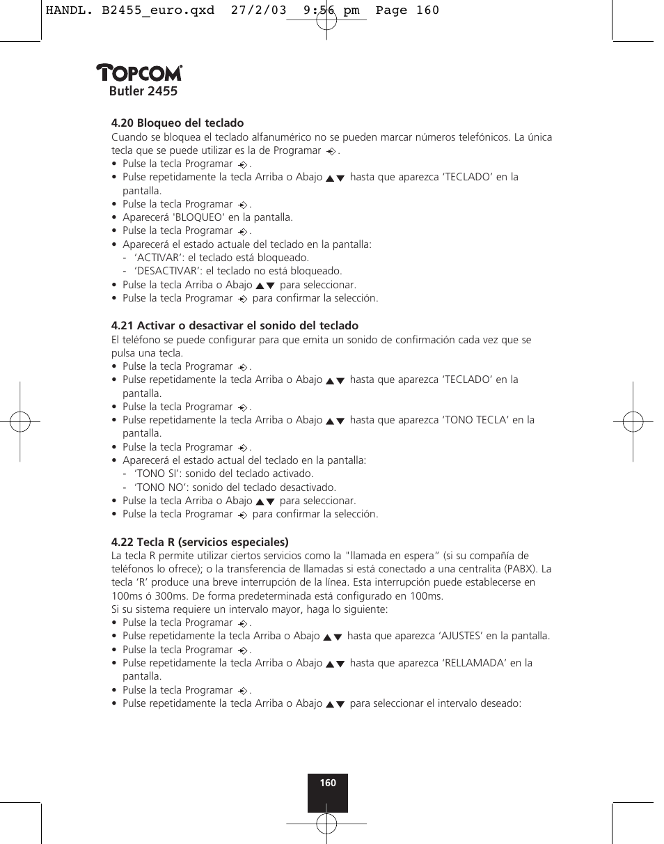 Butler 2455 | Topcom BUTLER 2455 User Manual | Page 160 / 180