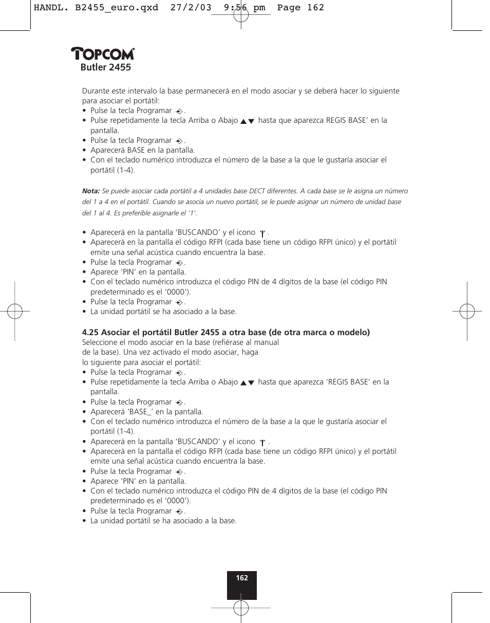 Butler 2455 | Topcom BUTLER 2455 User Manual | Page 162 / 180