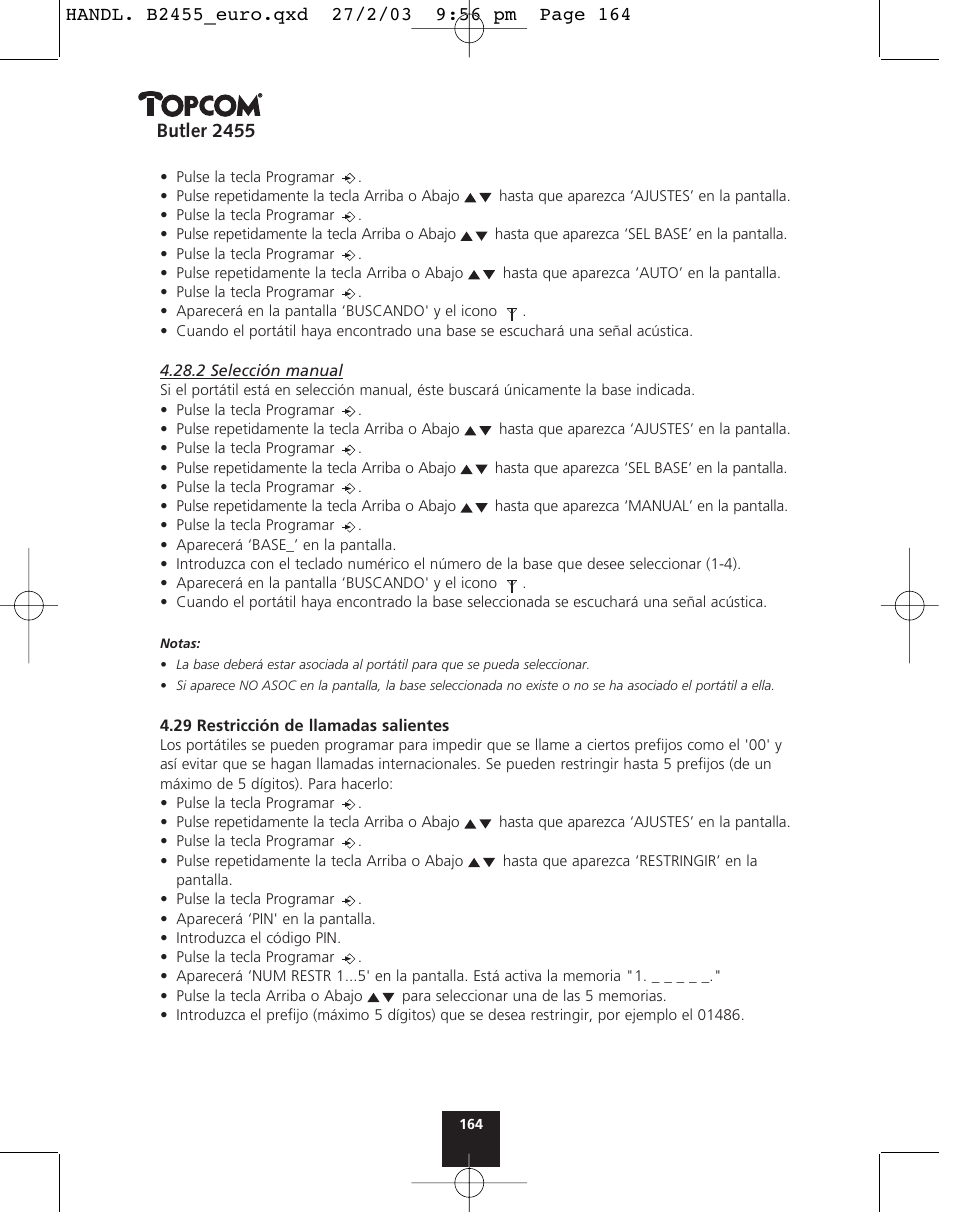 Butler 2455 | Topcom BUTLER 2455 User Manual | Page 164 / 180