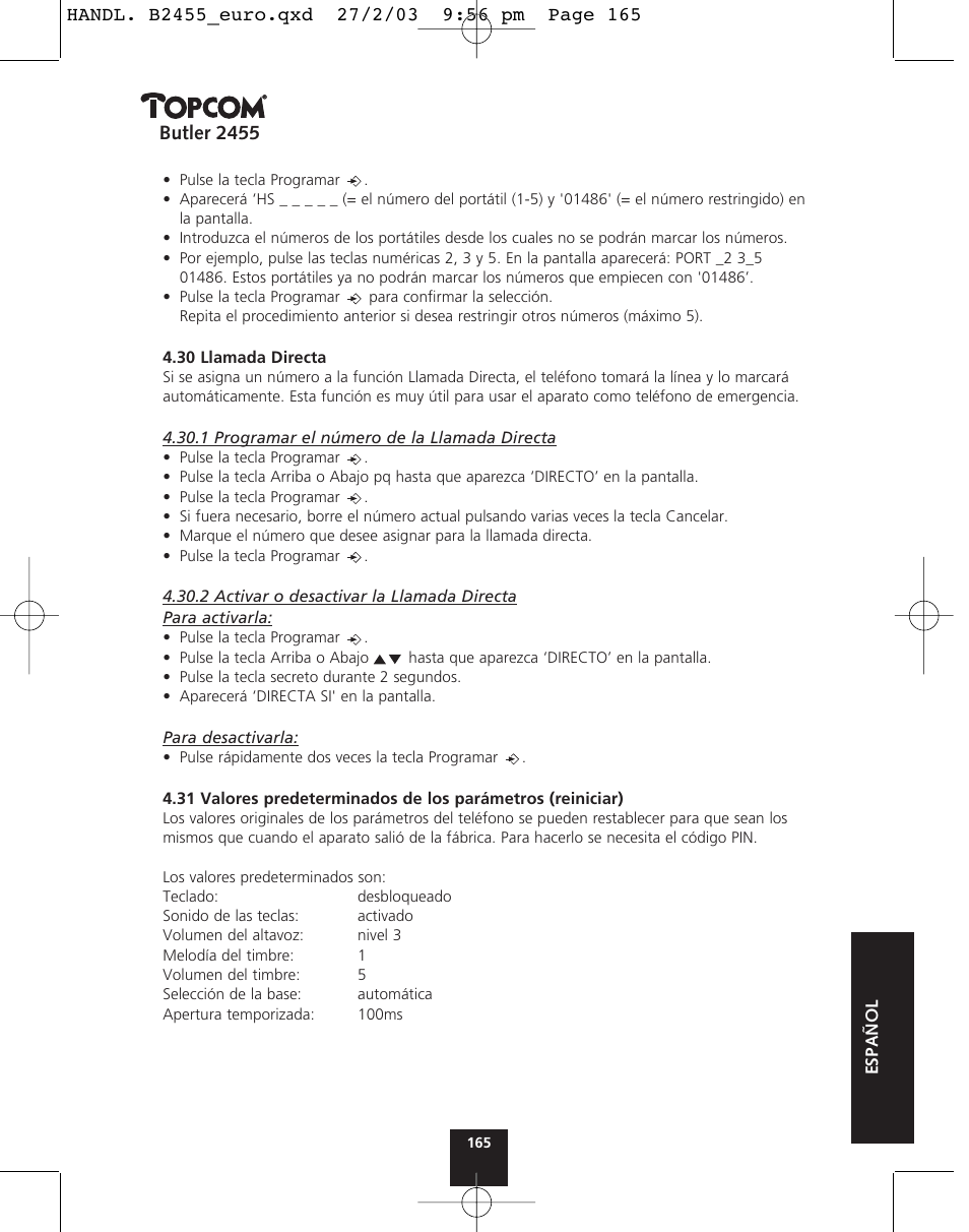 Butler 2455 | Topcom BUTLER 2455 User Manual | Page 165 / 180
