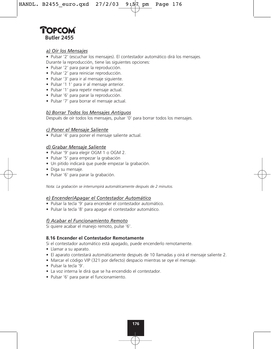 Topcom BUTLER 2455 User Manual | Page 176 / 180