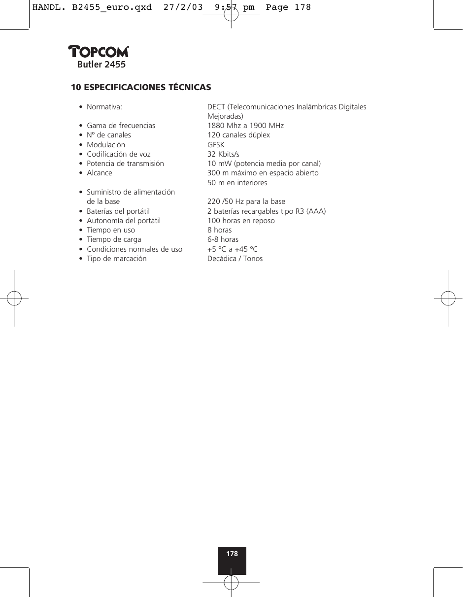 Topcom BUTLER 2455 User Manual | Page 178 / 180