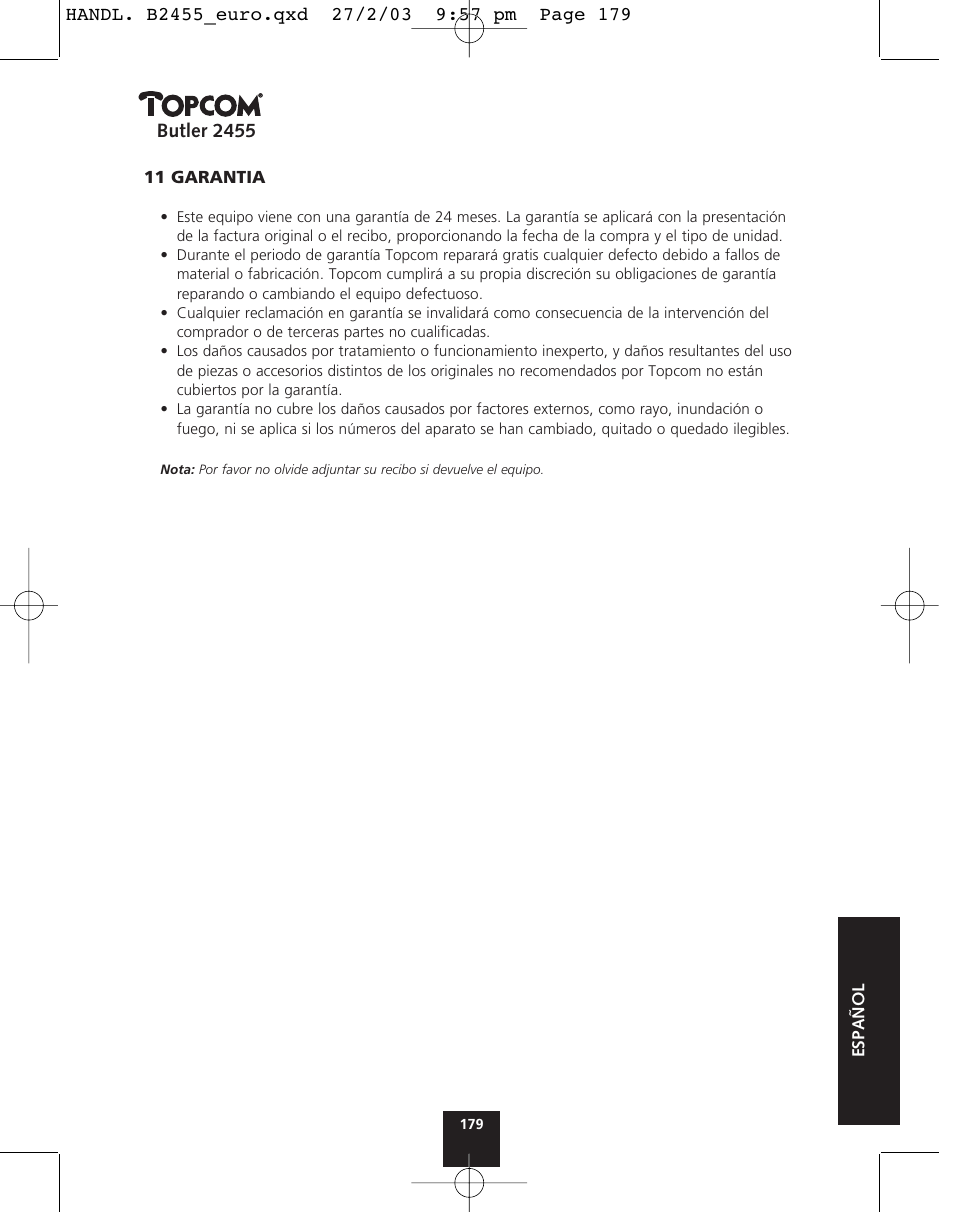 Topcom BUTLER 2455 User Manual | Page 179 / 180