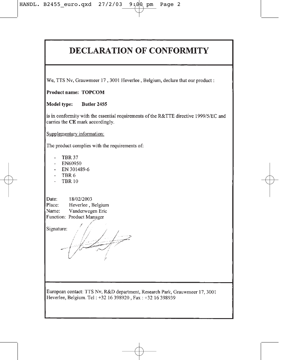 Topcom BUTLER 2455 User Manual | Page 2 / 180