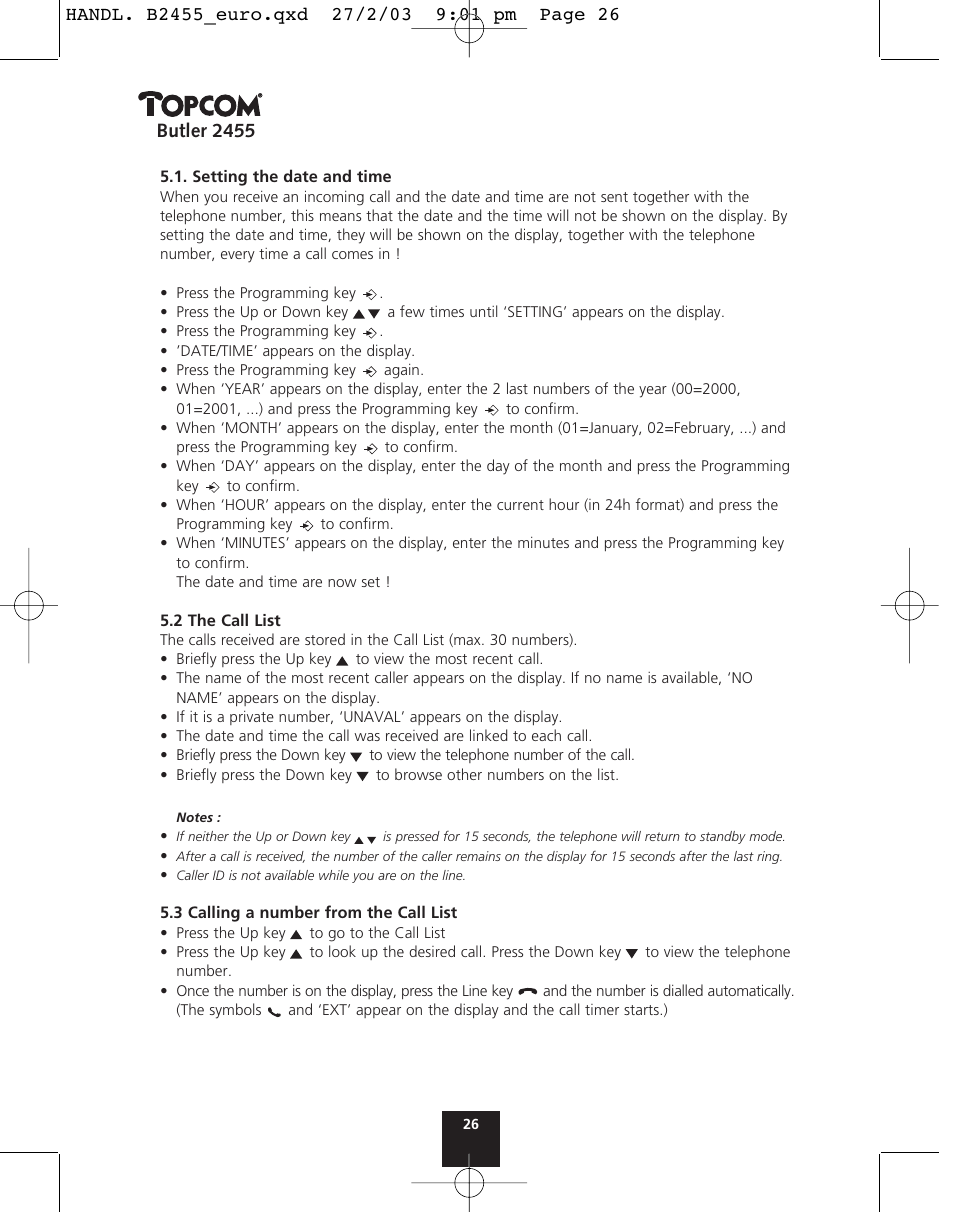 Butler 2455 | Topcom BUTLER 2455 User Manual | Page 26 / 180