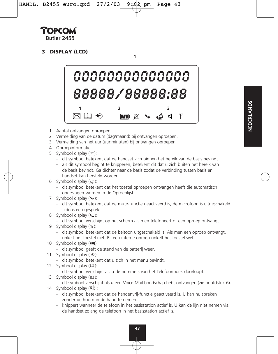 Topcom BUTLER 2455 User Manual | Page 43 / 180