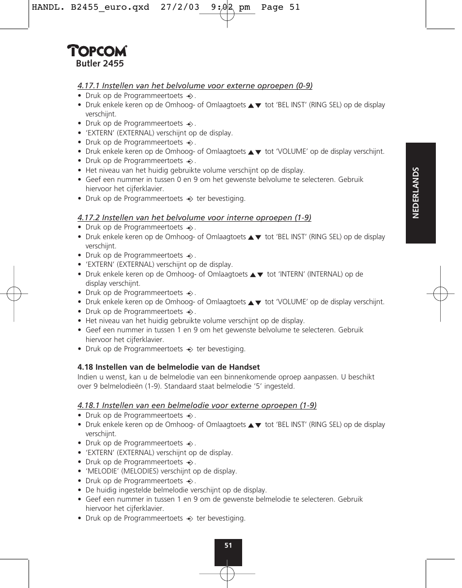 Butler 2455 | Topcom BUTLER 2455 User Manual | Page 51 / 180