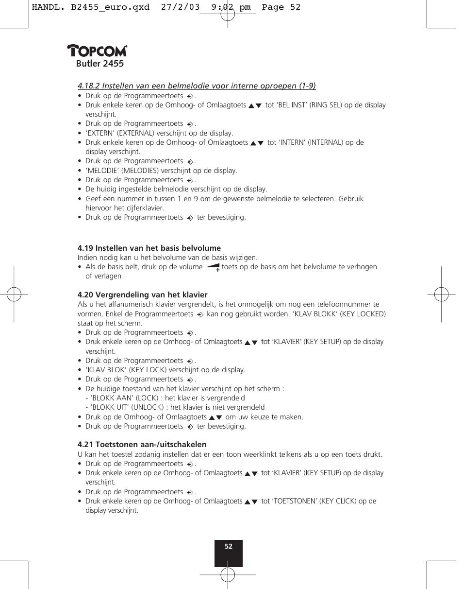 Butler 2455 | Topcom BUTLER 2455 User Manual | Page 52 / 180
