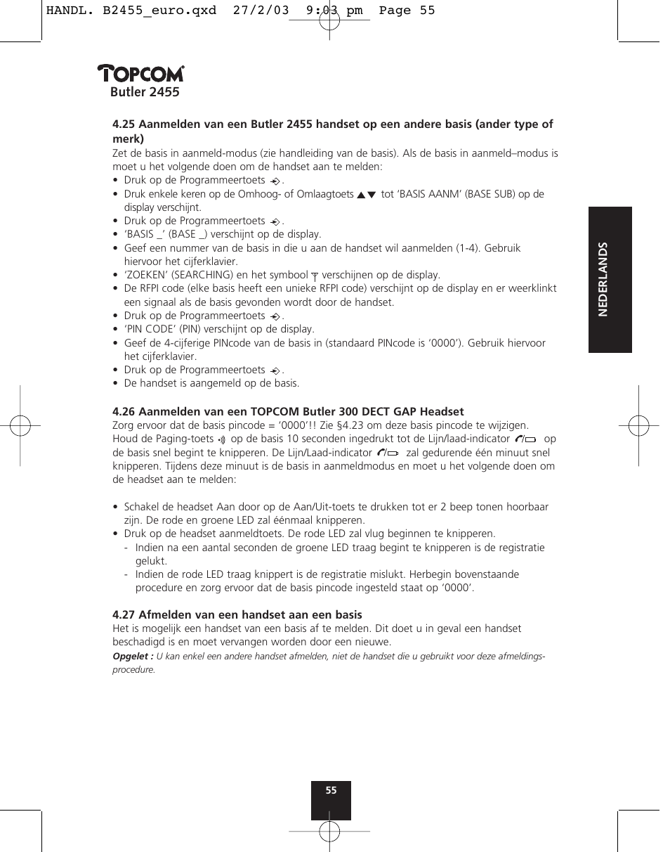 Butler 2455 | Topcom BUTLER 2455 User Manual | Page 55 / 180