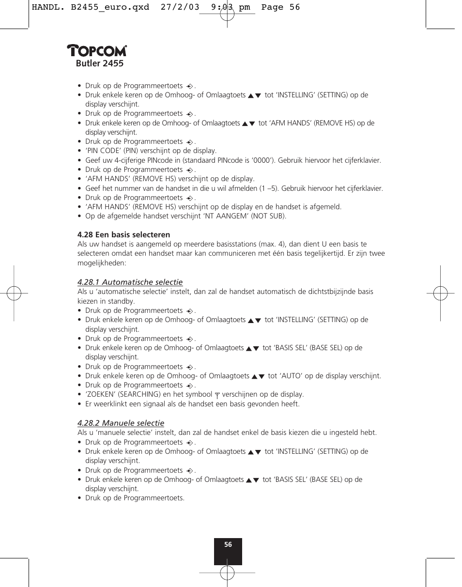 Butler 2455 | Topcom BUTLER 2455 User Manual | Page 56 / 180