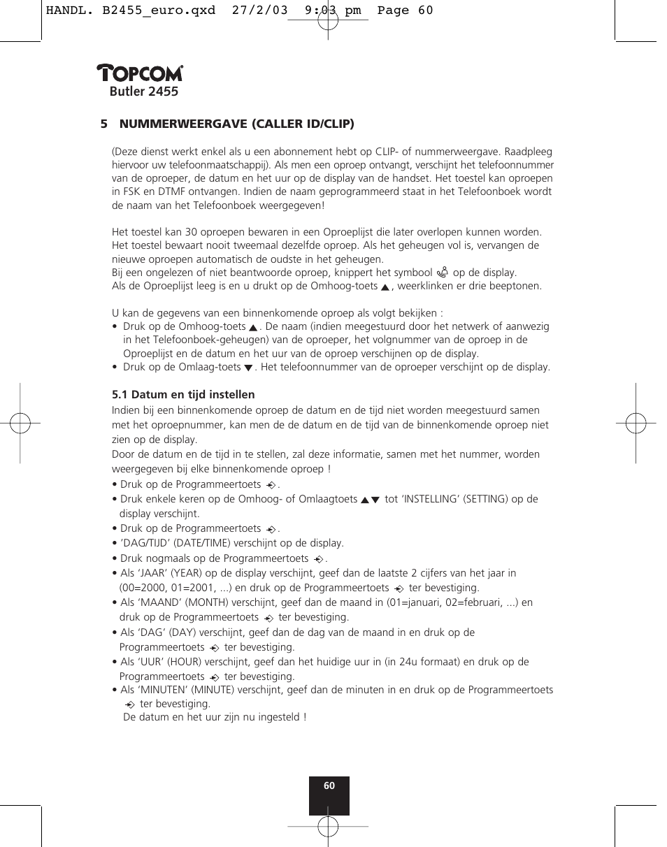 Butler 2455 | Topcom BUTLER 2455 User Manual | Page 60 / 180