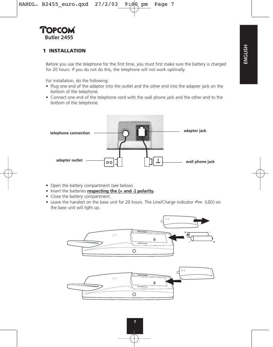 Butler 2455 | Topcom BUTLER 2455 User Manual | Page 7 / 180