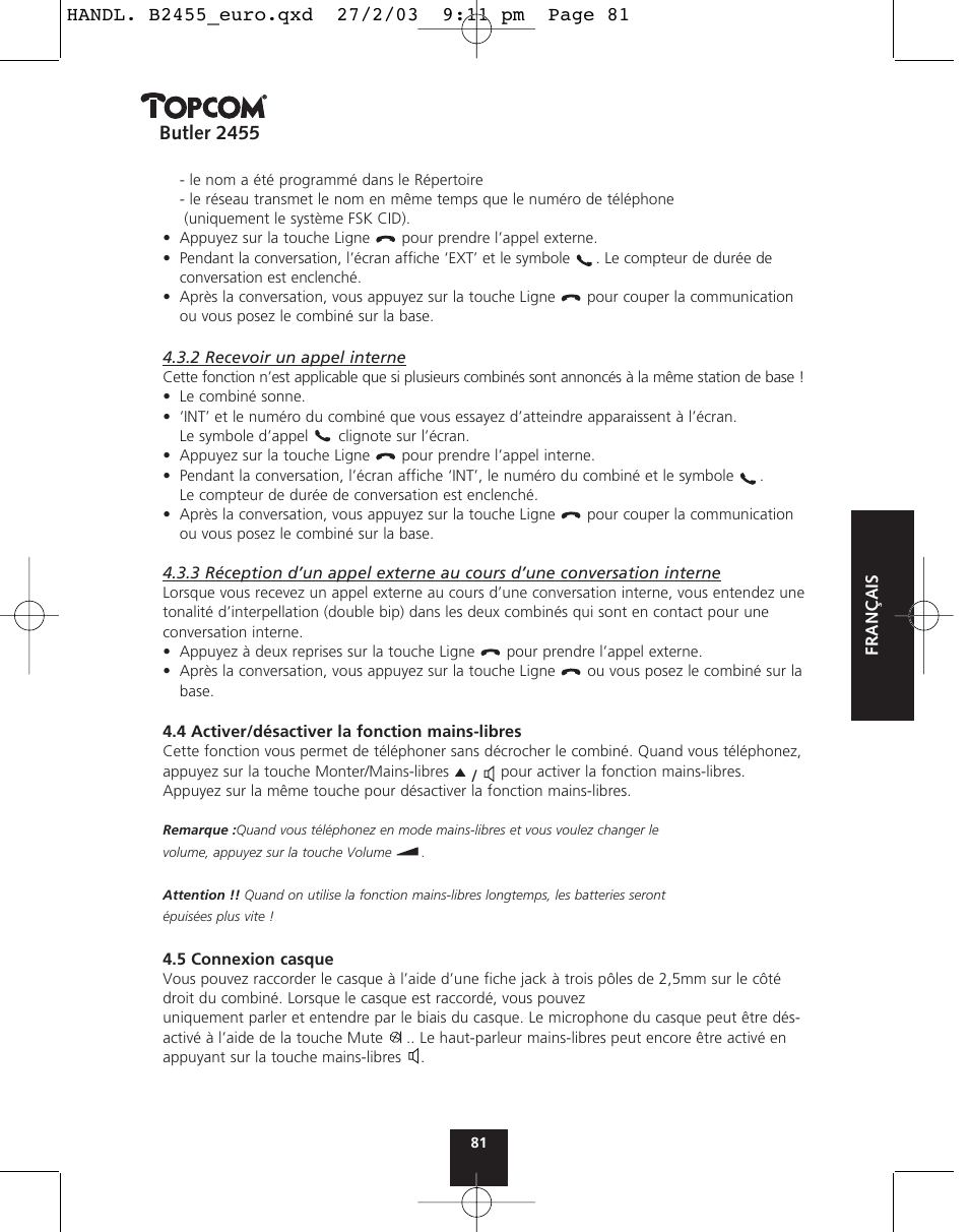 Butler 2455 | Topcom BUTLER 2455 User Manual | Page 81 / 180