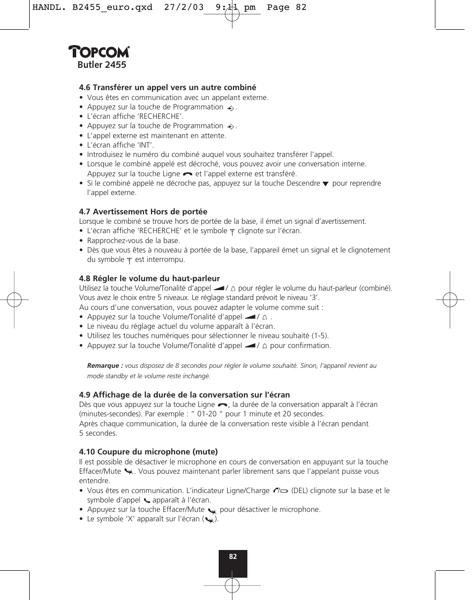 Butler 2455 | Topcom BUTLER 2455 User Manual | Page 82 / 180