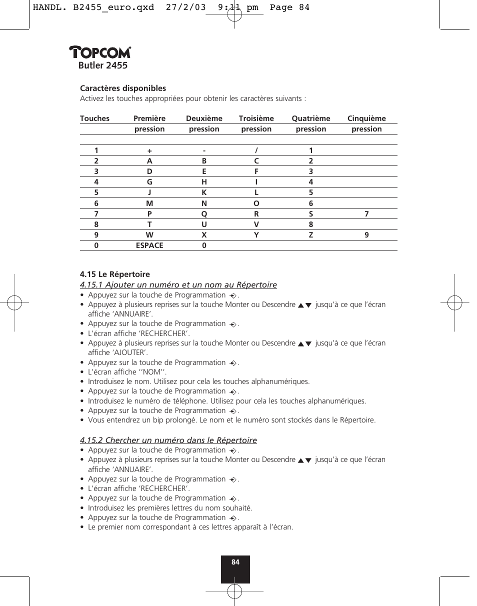 Butler 2455 | Topcom BUTLER 2455 User Manual | Page 84 / 180