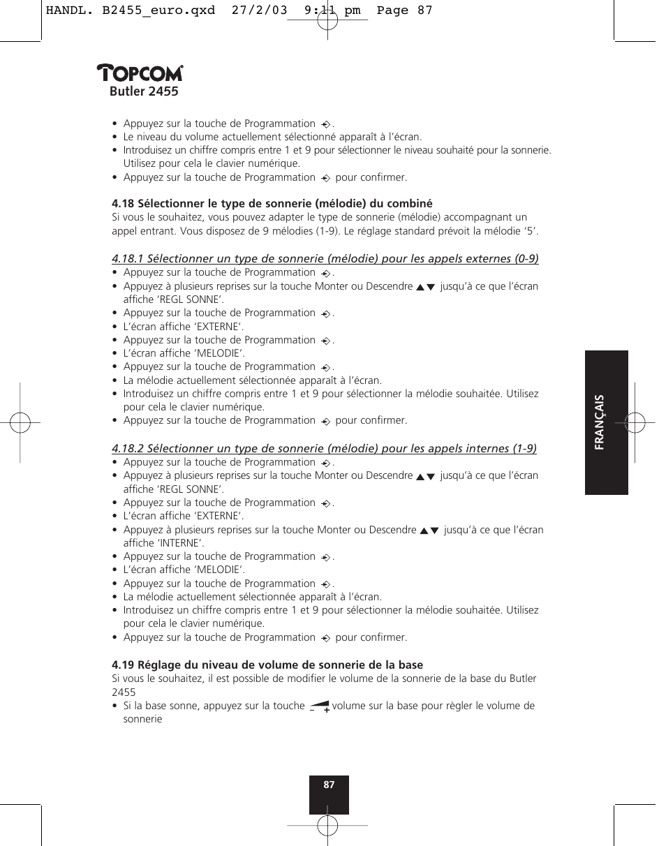 Butler 2455 | Topcom BUTLER 2455 User Manual | Page 87 / 180