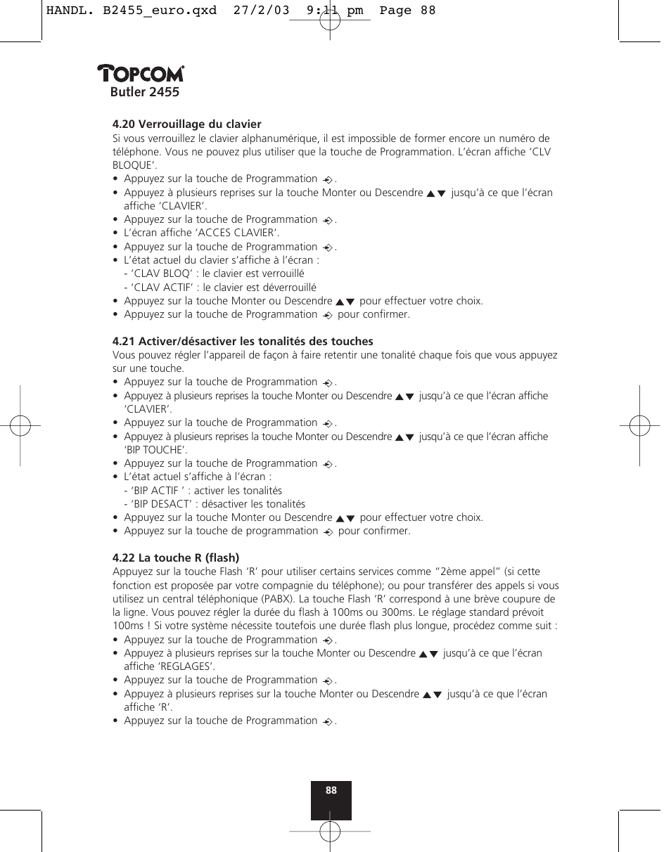 Butler 2455 | Topcom BUTLER 2455 User Manual | Page 88 / 180