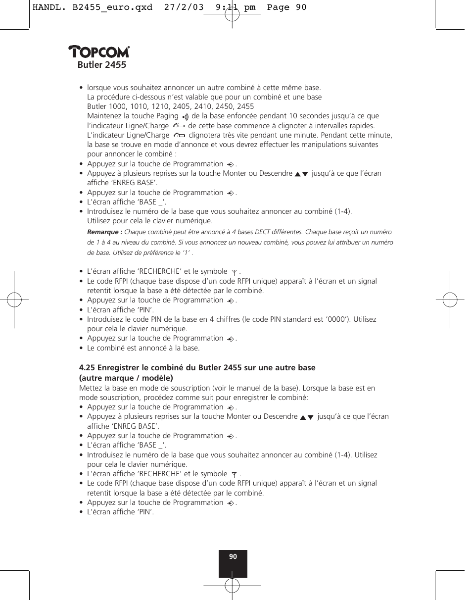 Butler 2455 | Topcom BUTLER 2455 User Manual | Page 90 / 180