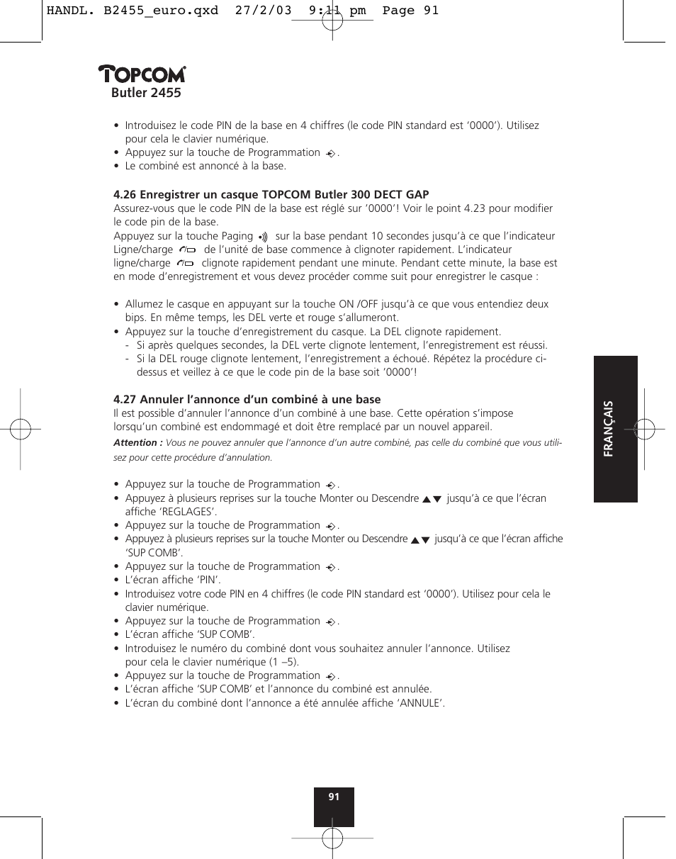 Butler 2455 | Topcom BUTLER 2455 User Manual | Page 91 / 180