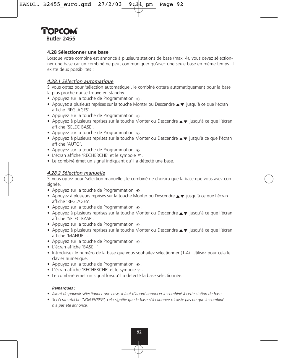 Butler 2455 | Topcom BUTLER 2455 User Manual | Page 92 / 180