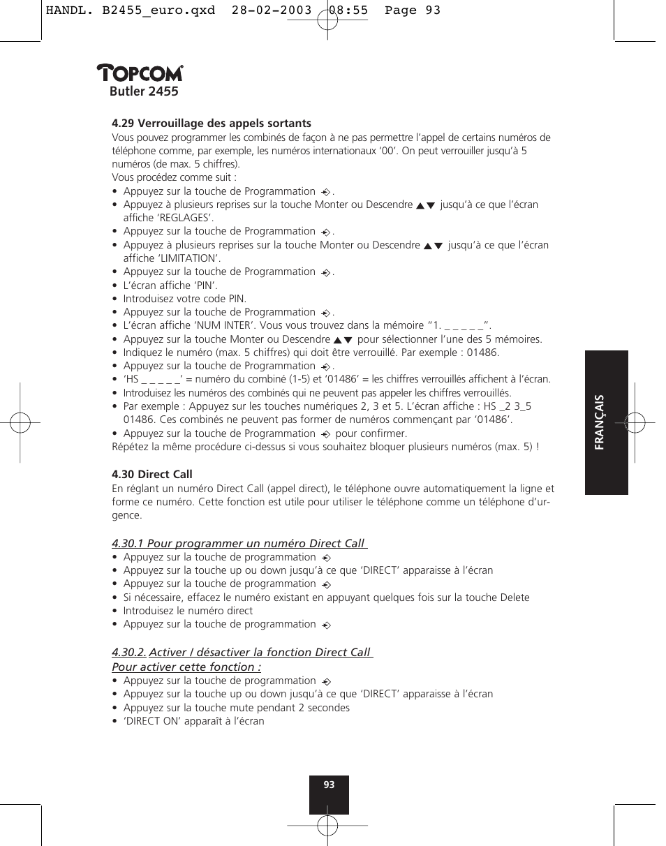 Butler 2455 | Topcom BUTLER 2455 User Manual | Page 93 / 180