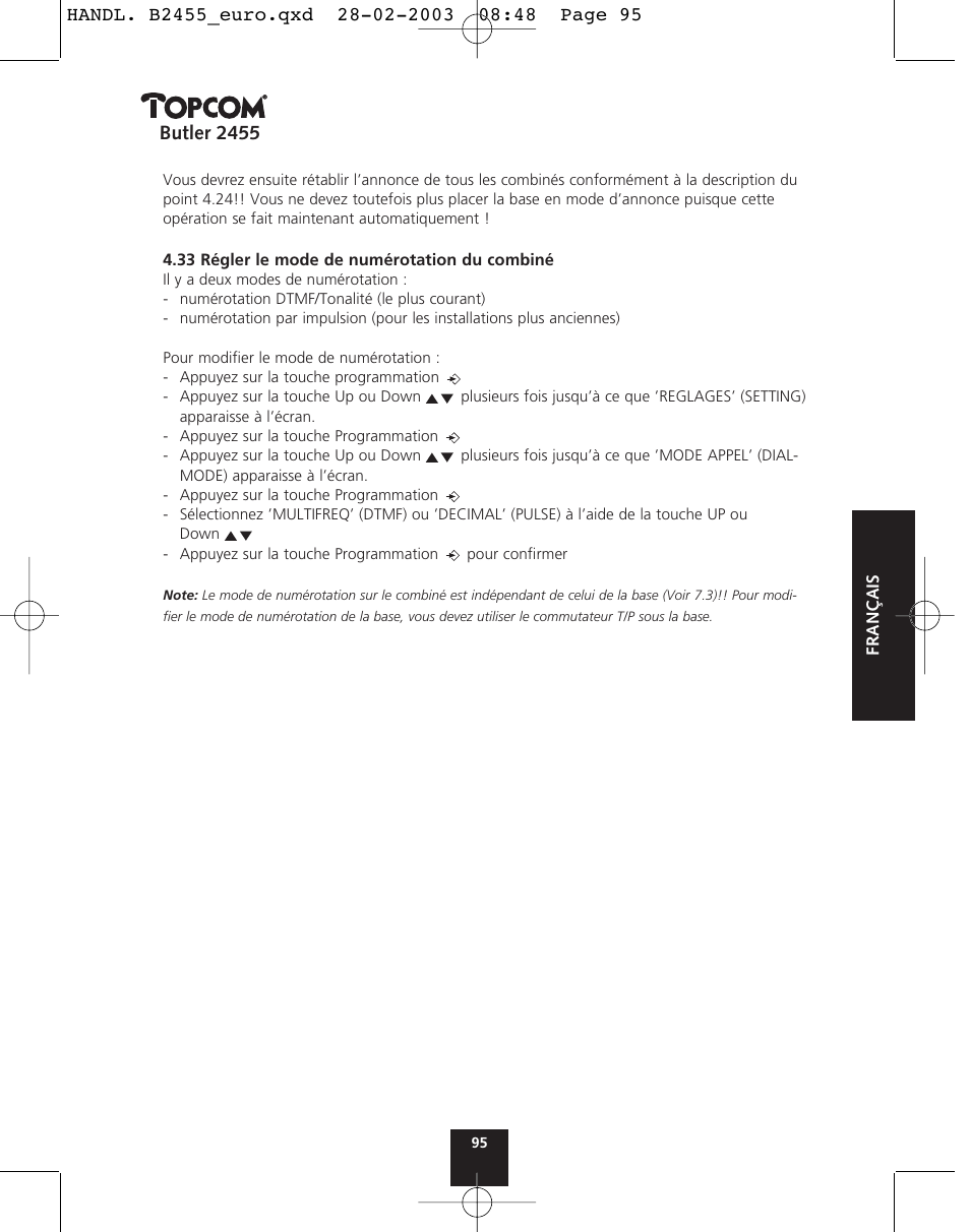 Butler 2455 | Topcom BUTLER 2455 User Manual | Page 95 / 180