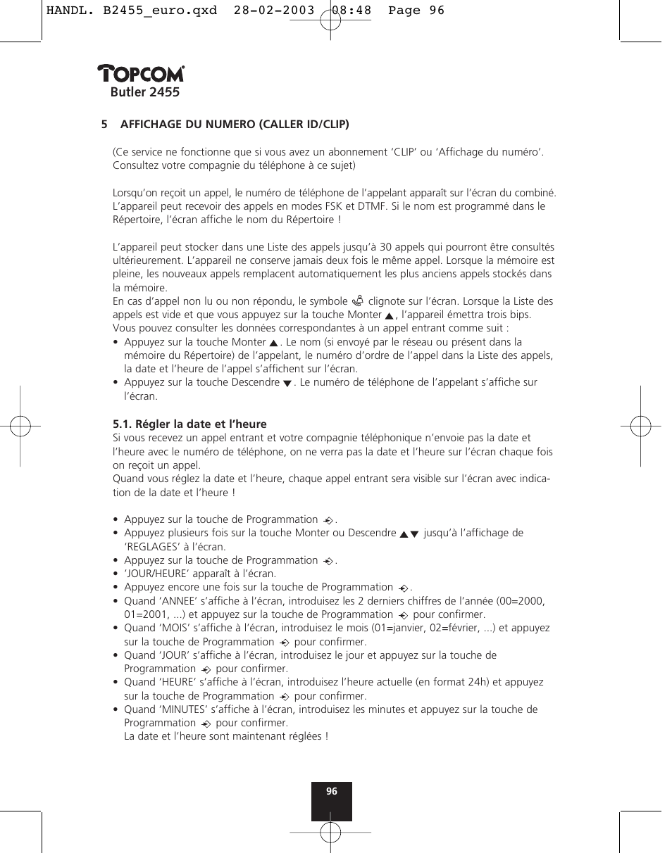 Butler 2455 | Topcom BUTLER 2455 User Manual | Page 96 / 180