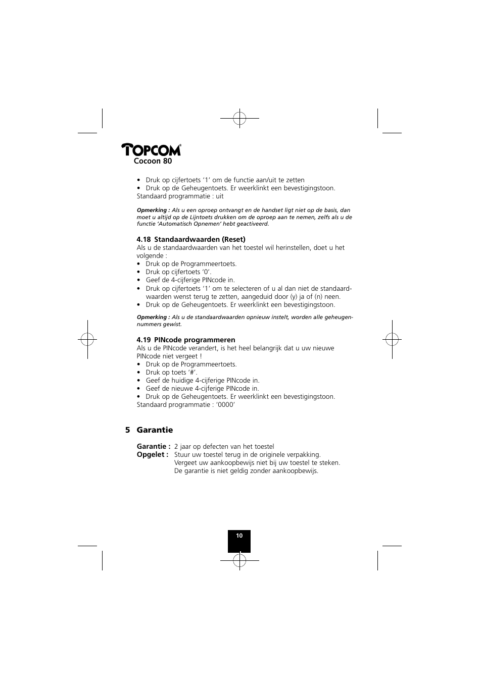 Topcom COCOON 80 User Manual | Page 10 / 35