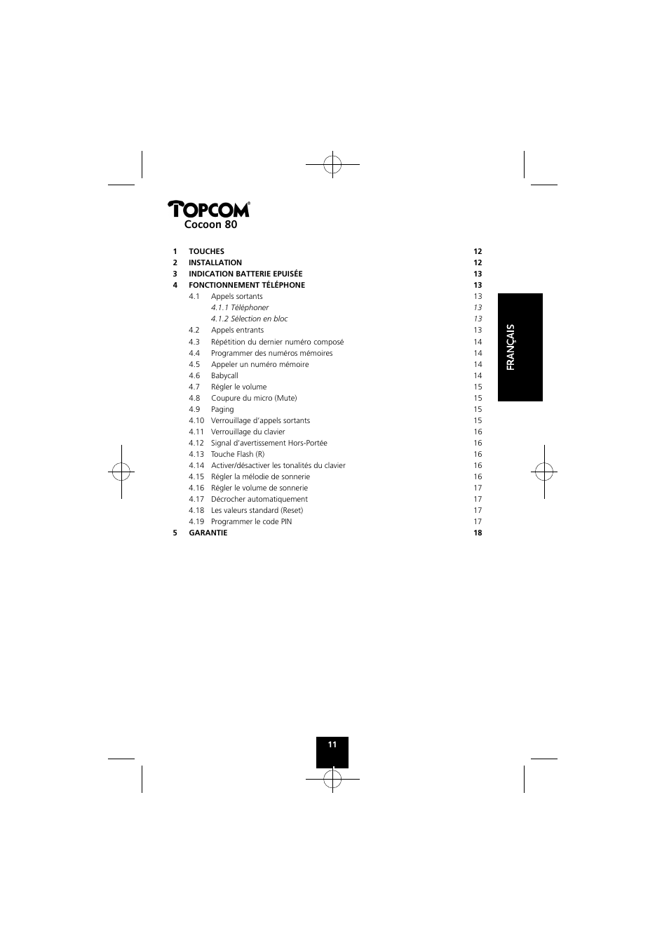Cocoon 80 | Topcom COCOON 80 User Manual | Page 11 / 35