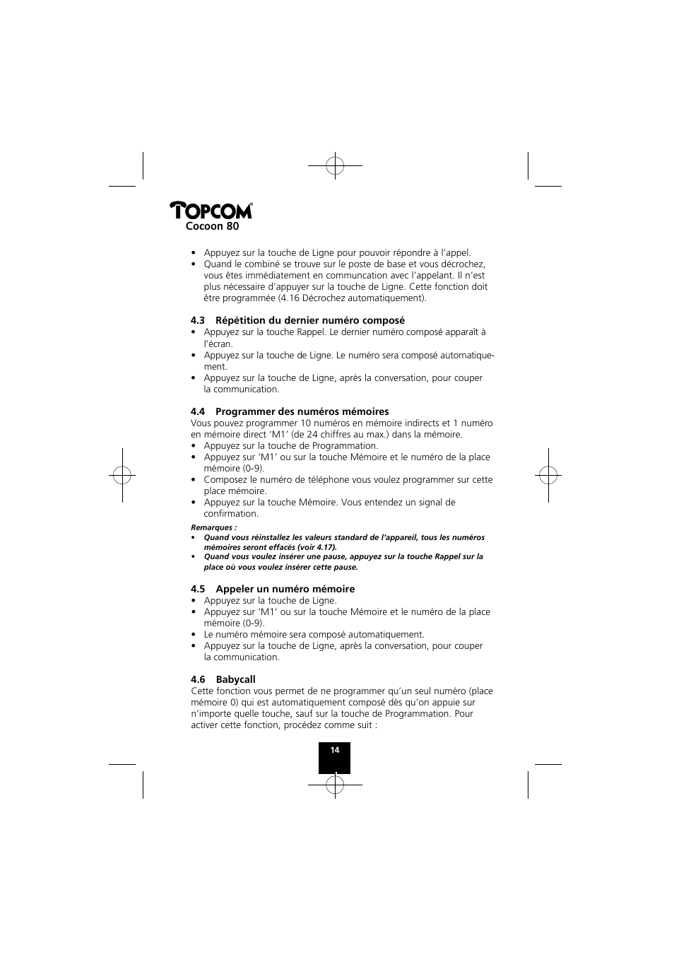 Topcom COCOON 80 User Manual | Page 14 / 35