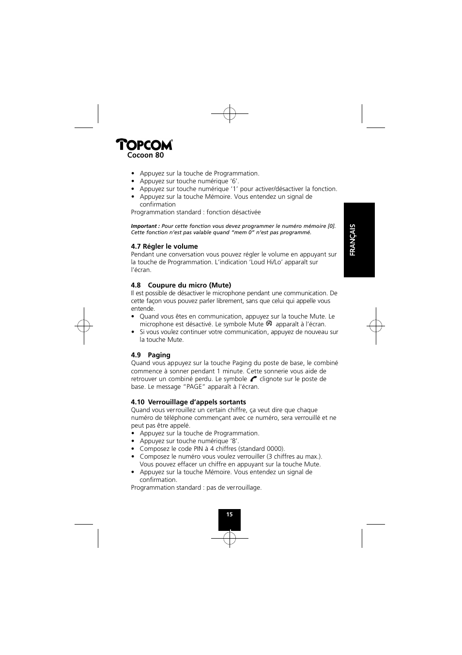 Topcom COCOON 80 User Manual | Page 15 / 35