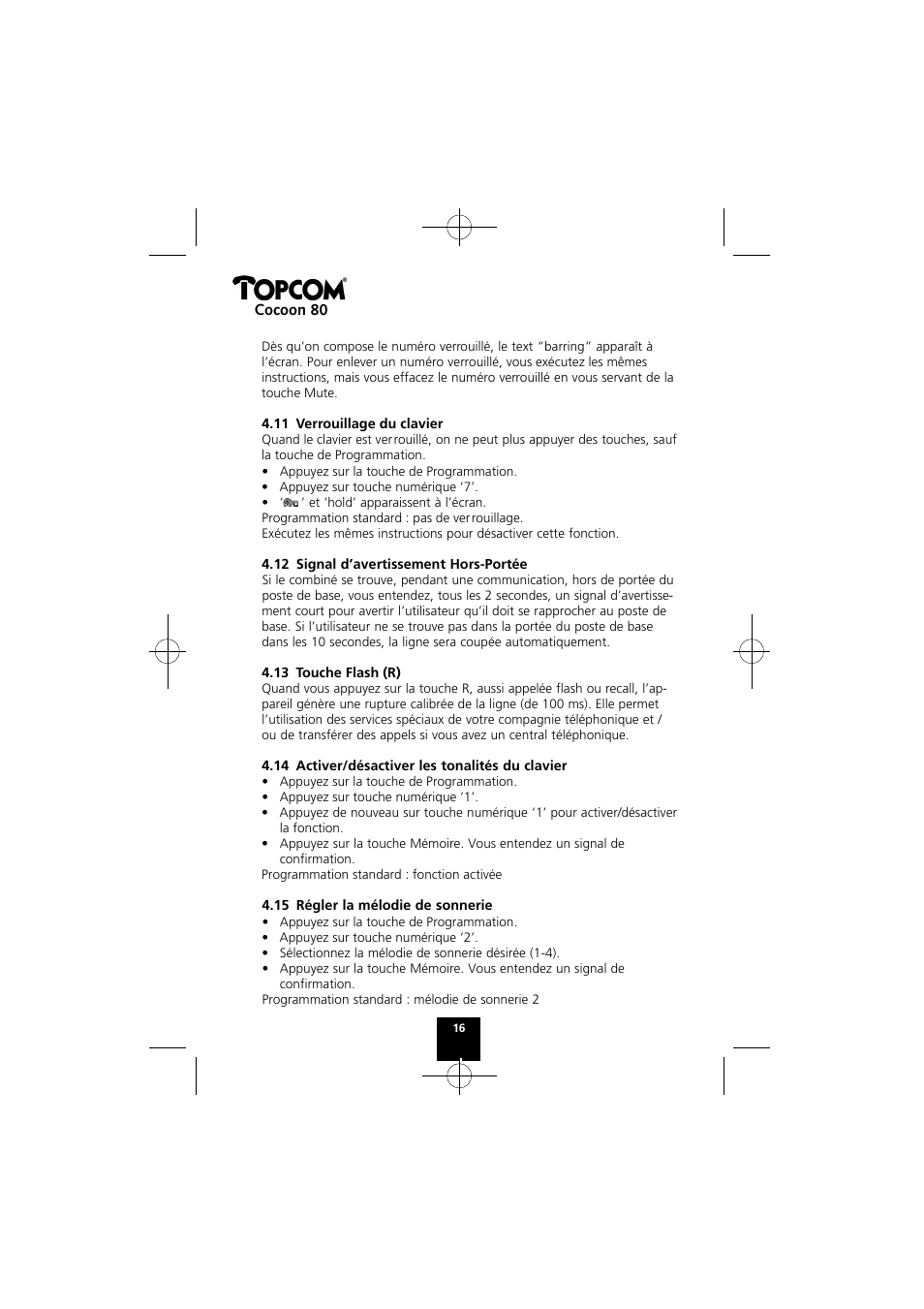 Topcom COCOON 80 User Manual | Page 16 / 35