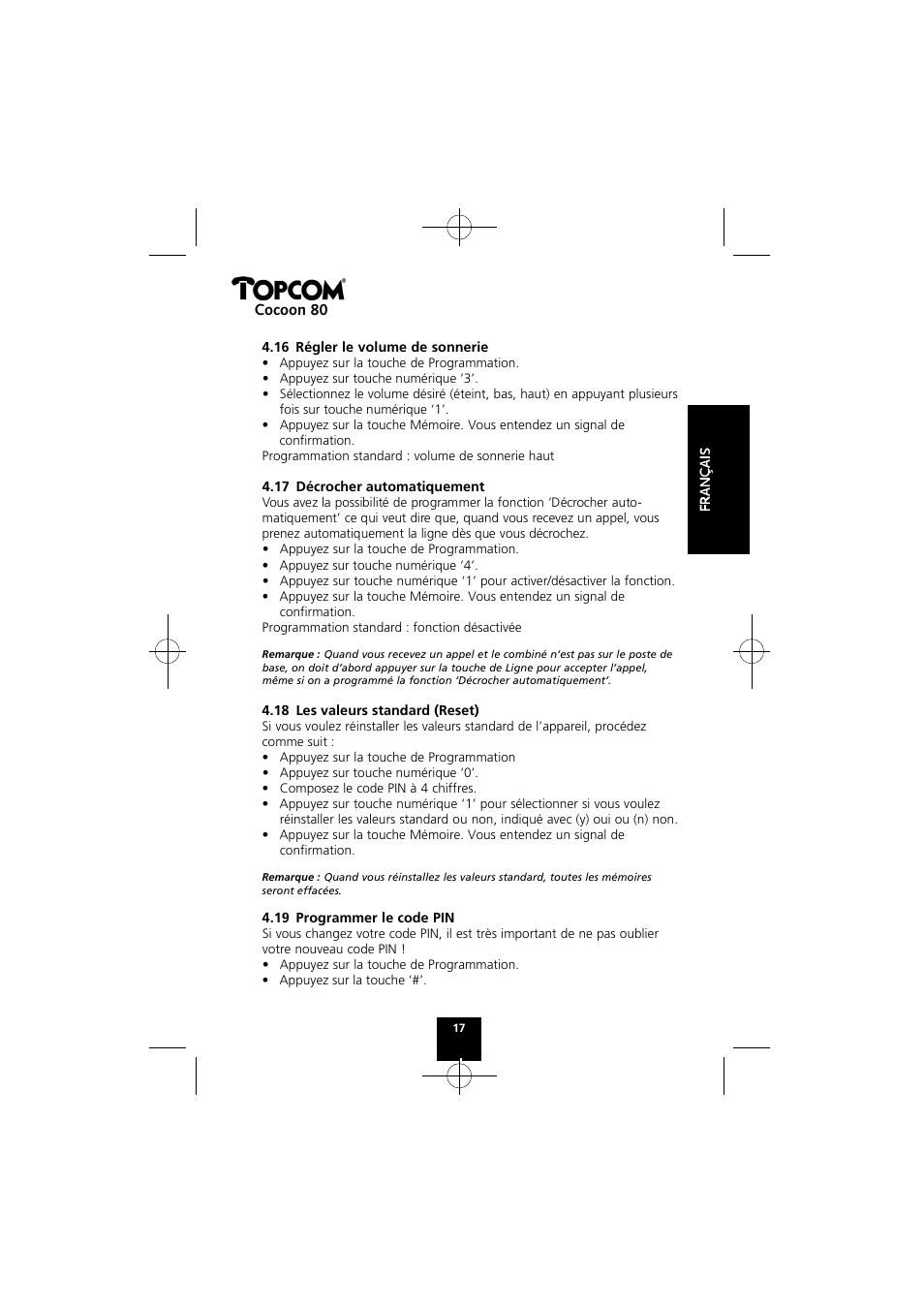 Topcom COCOON 80 User Manual | Page 17 / 35