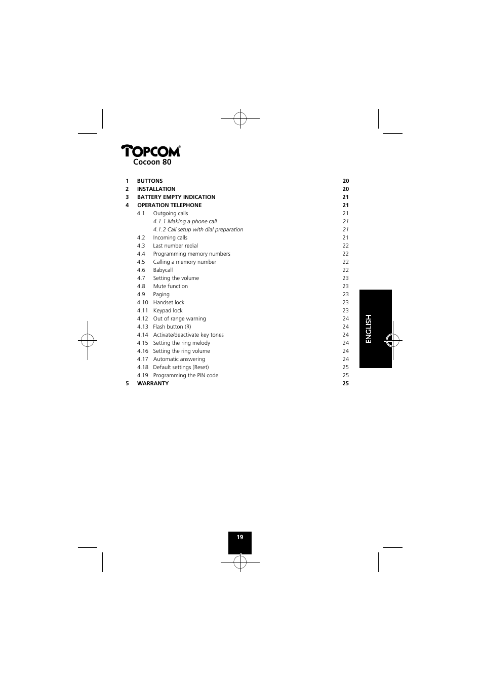 Cocoon 80 | Topcom COCOON 80 User Manual | Page 19 / 35