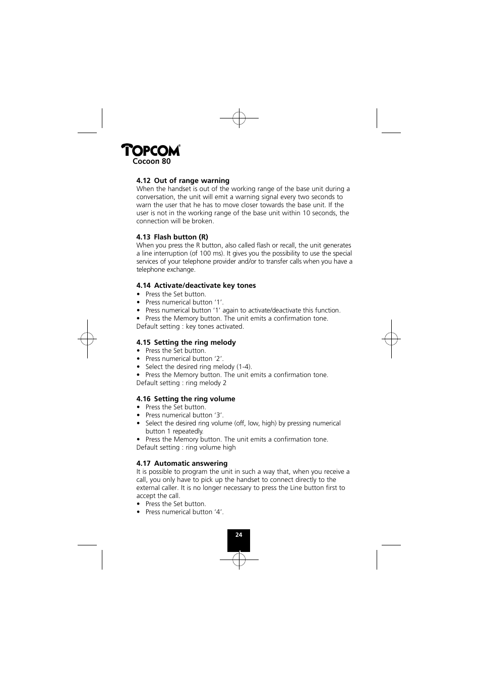 Topcom COCOON 80 User Manual | Page 24 / 35