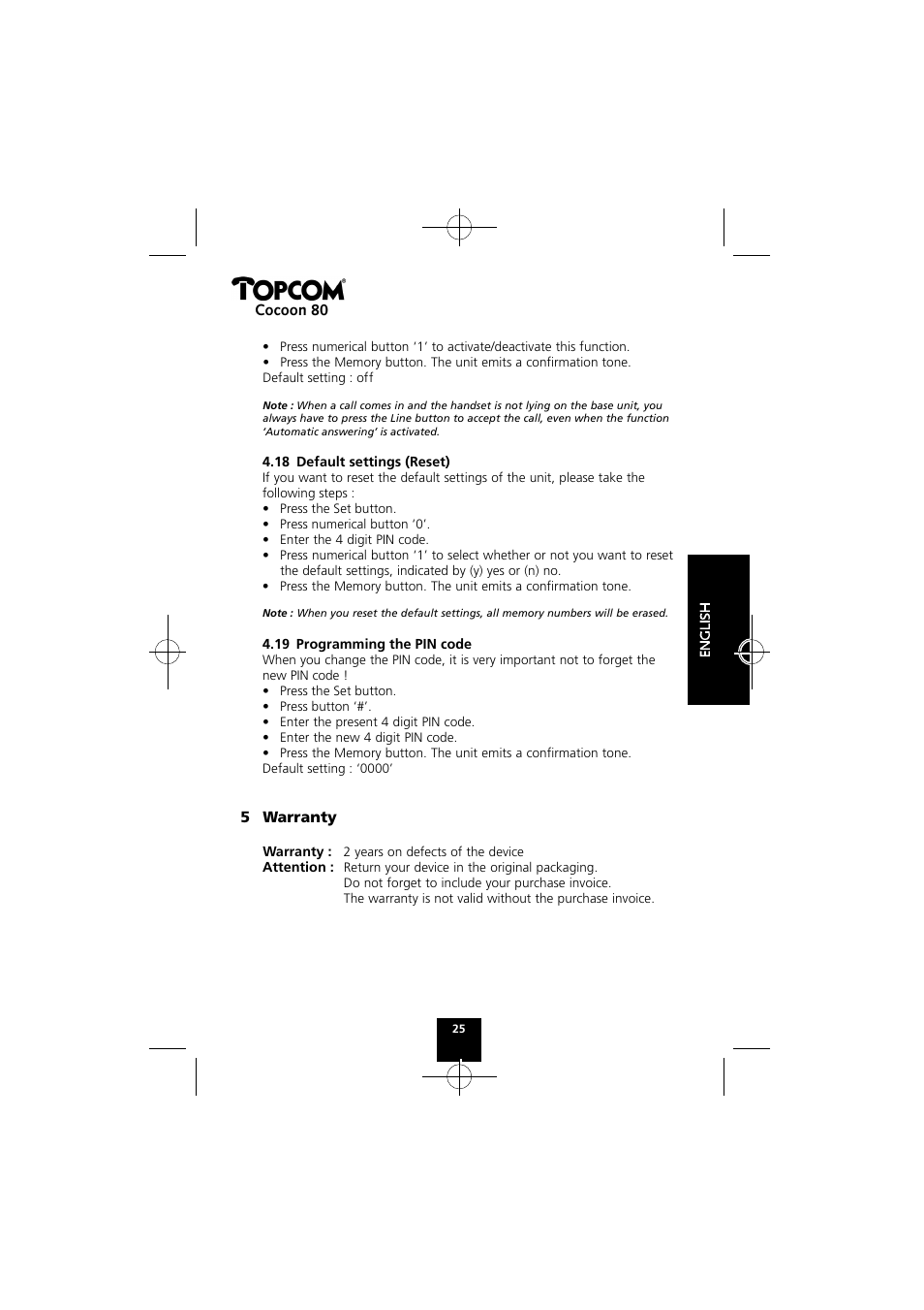 Topcom COCOON 80 User Manual | Page 25 / 35