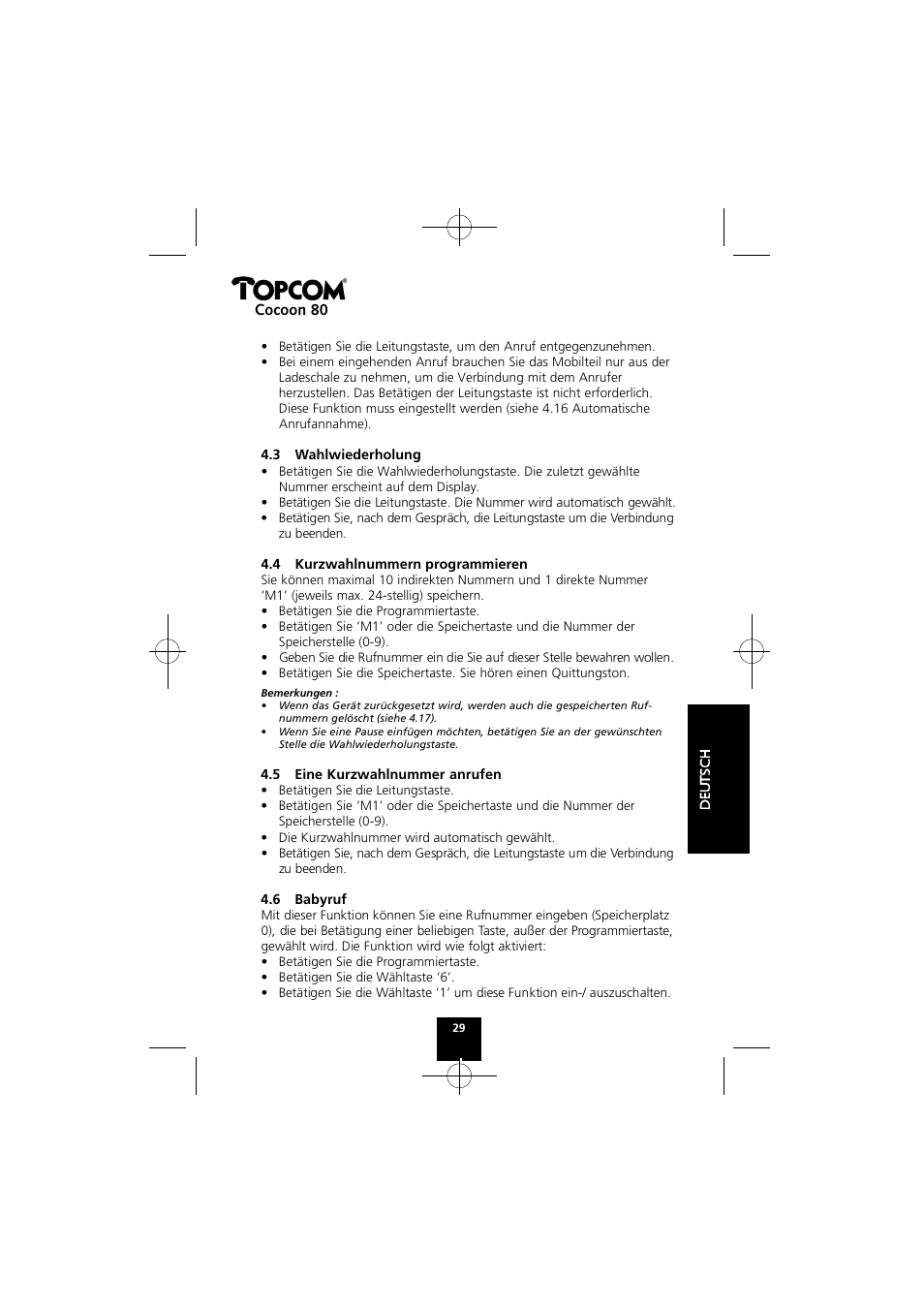 Topcom COCOON 80 User Manual | Page 29 / 35