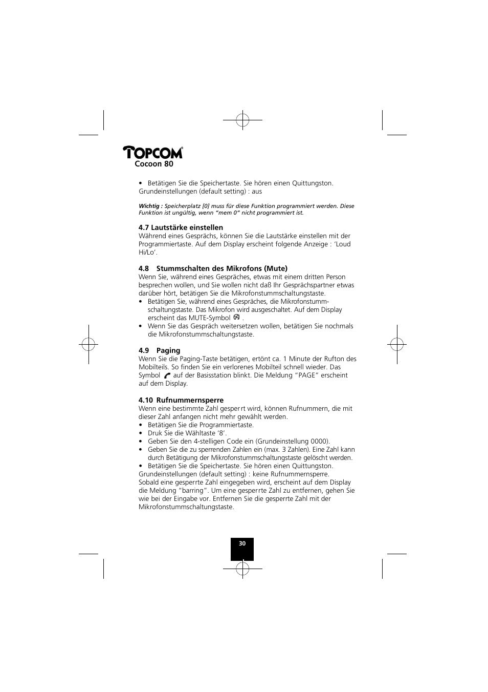 Topcom COCOON 80 User Manual | Page 30 / 35