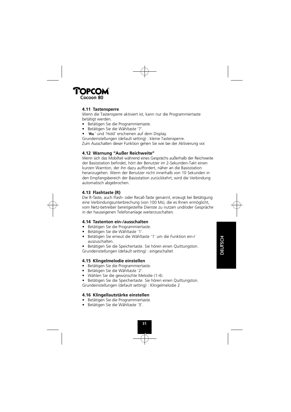 Topcom COCOON 80 User Manual | Page 31 / 35