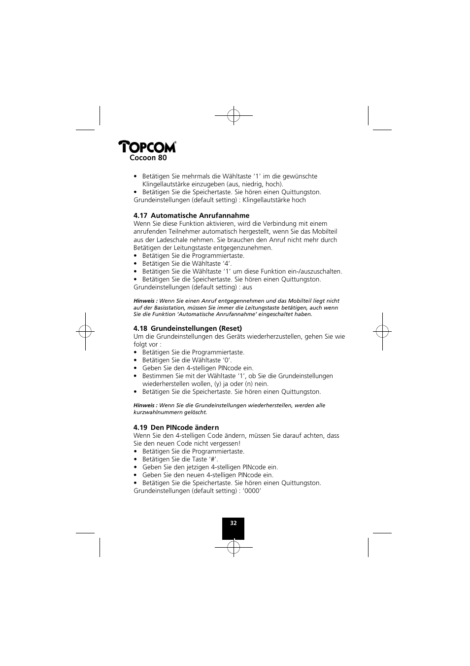 Topcom COCOON 80 User Manual | Page 32 / 35