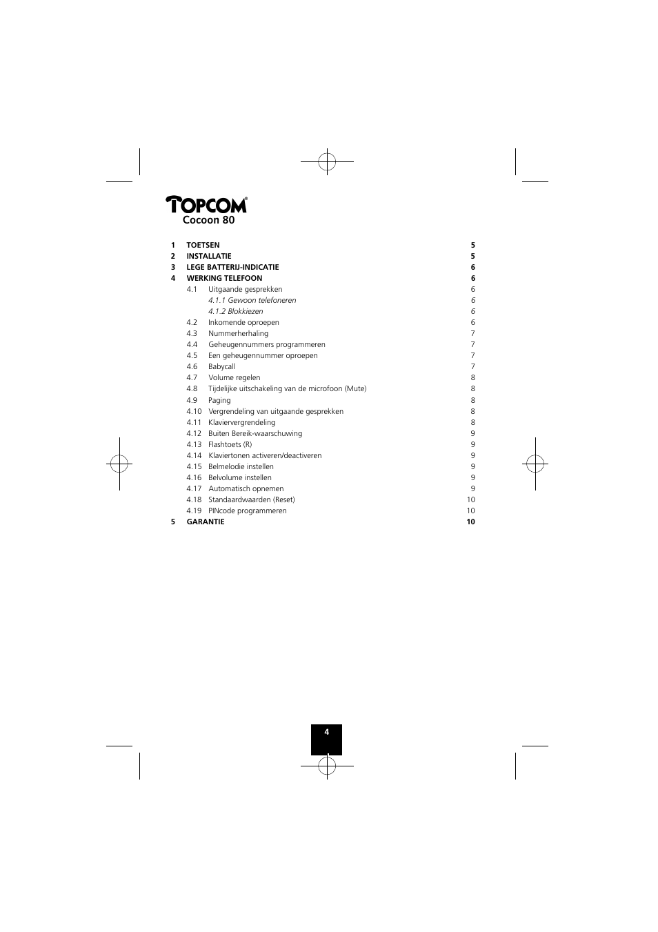 Cocoon 80 | Topcom COCOON 80 User Manual | Page 4 / 35