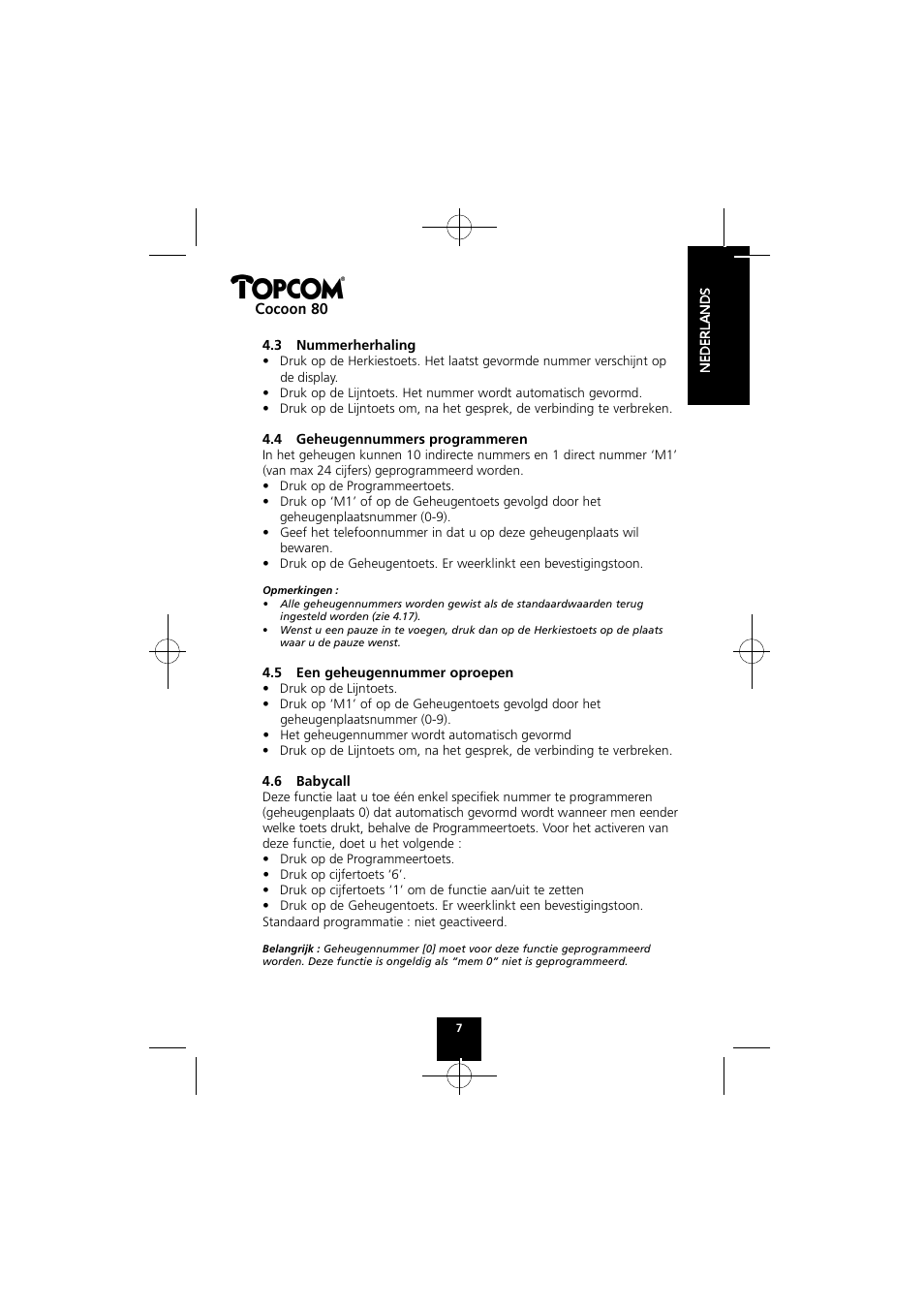 Topcom COCOON 80 User Manual | Page 7 / 35