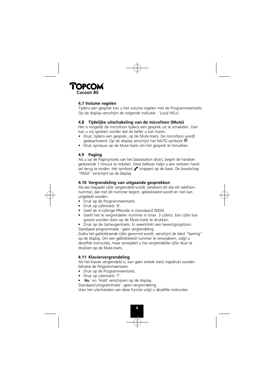 Topcom COCOON 80 User Manual | Page 8 / 35