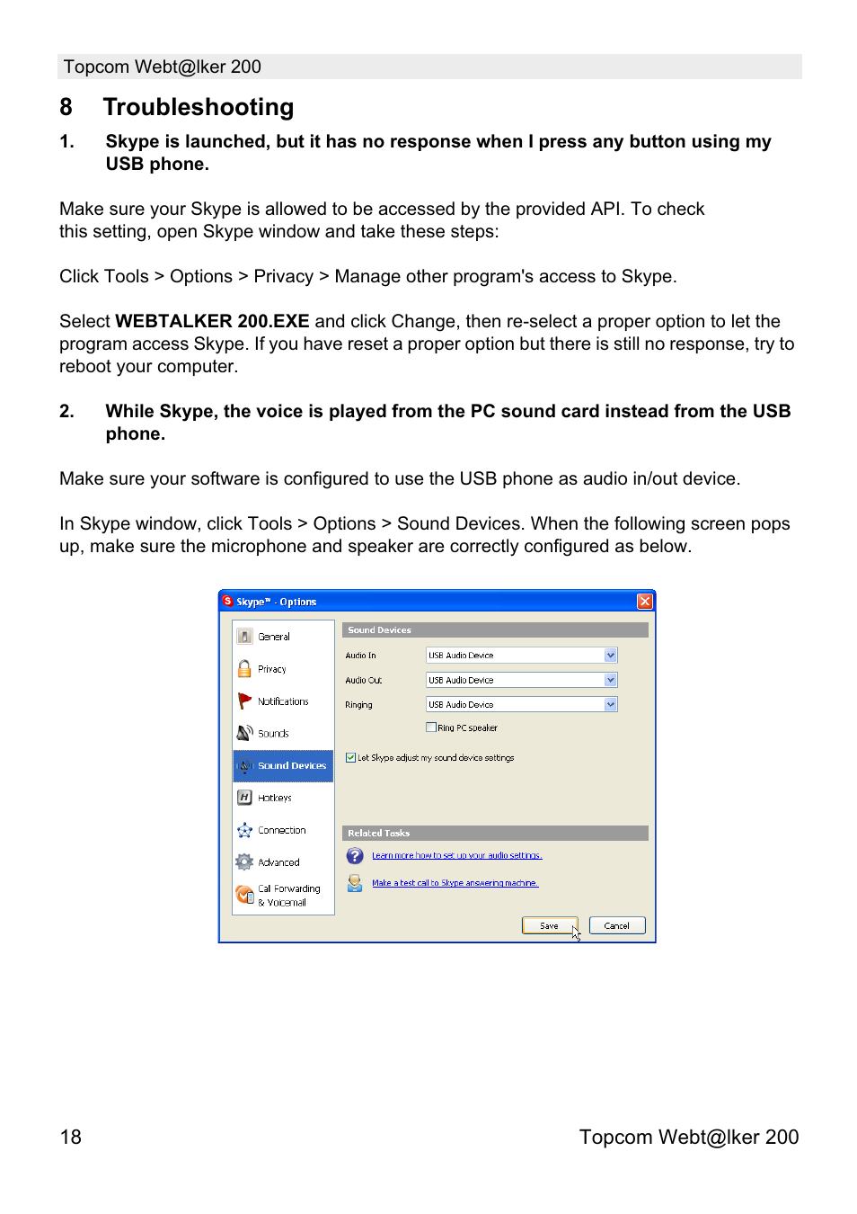 8troubleshooting | Topcom Webtalker V 1.0 User Manual | Page 18 / 21