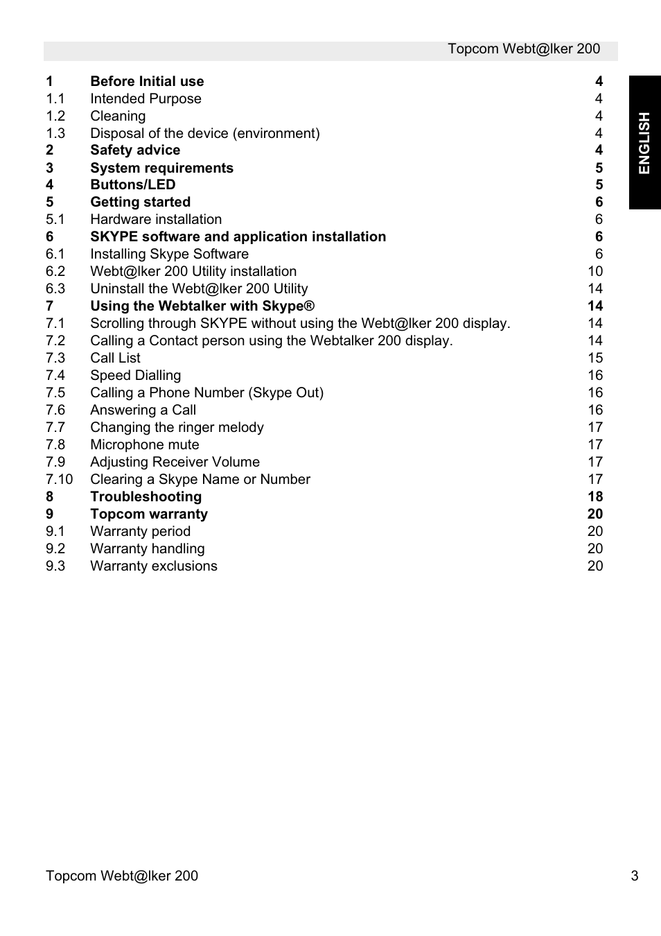 Topcom Webtalker V 1.0 User Manual | Page 3 / 21