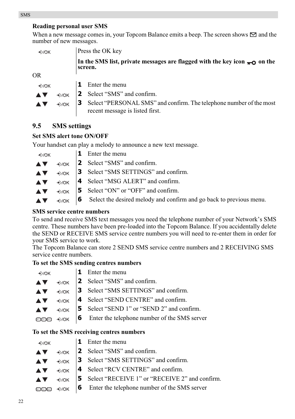 5 sms settings | Topcom Balance User Manual | Page 22 / 28